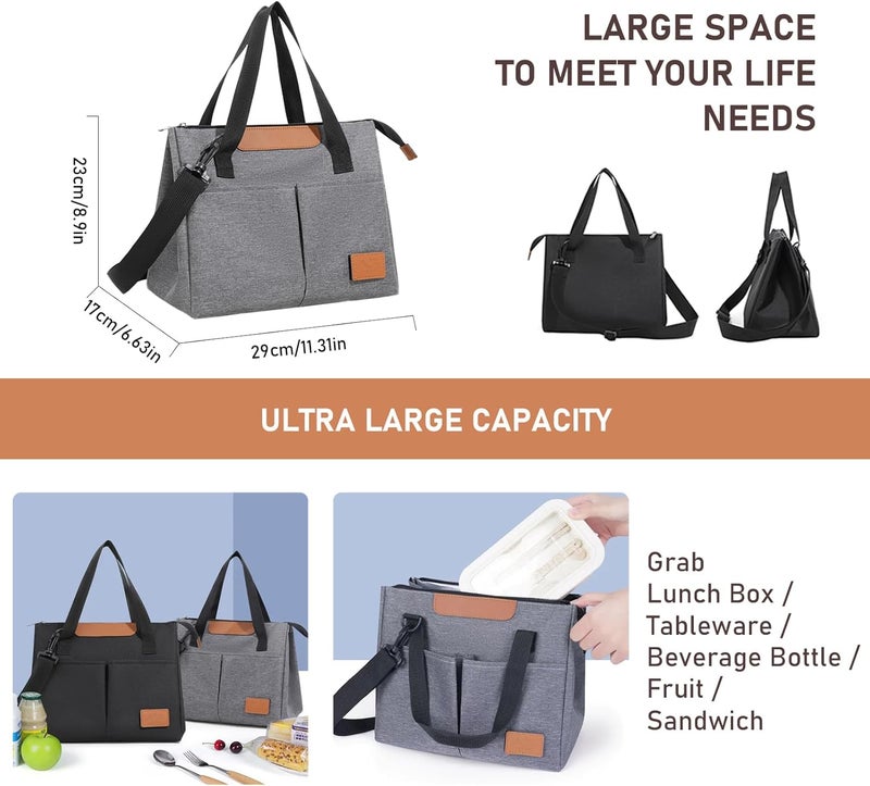 Baglemon Lunch Bag Women Insulated Lunch Box Reusable Leakproof Large Spacious Cooler Tote for Women Men Adult with Removable Adhesive Decoration for Work Office Travel Picnic - Image 3